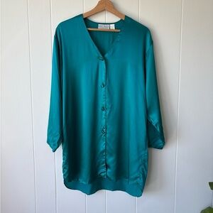 Vintage Ashley Taylor Silk Teal Button-Down Blouse | Size Medium